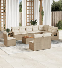 11-tlg. Garten-Sofagarnitur mit Kissen Beige Poly Rattan