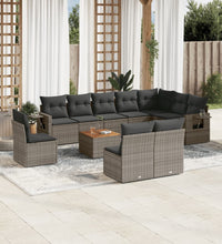 11-tlg. Garten-Sofagarnitur mit Kissen Grau Poly Rattan