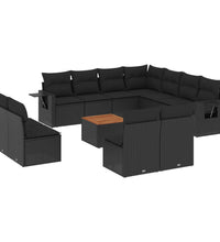 12-tlg. Garten-Sofagarnitur mit Kissen Schwarz Poly Rattan