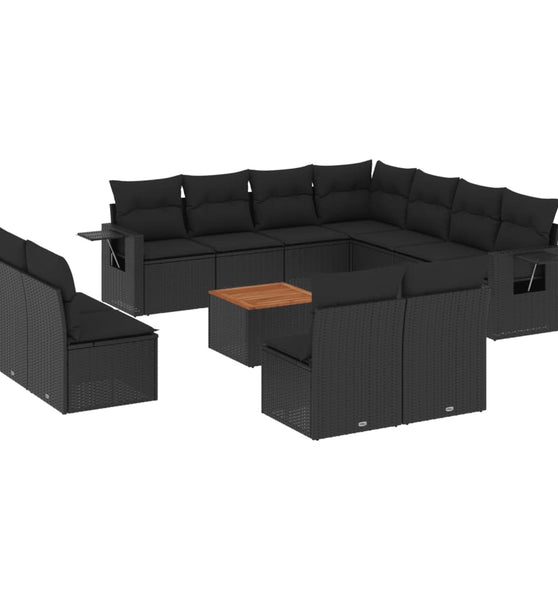 12-tlg. Garten-Sofagarnitur mit Kissen Schwarz Poly Rattan