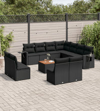 12-tlg. Garten-Sofagarnitur mit Kissen Schwarz Poly Rattan