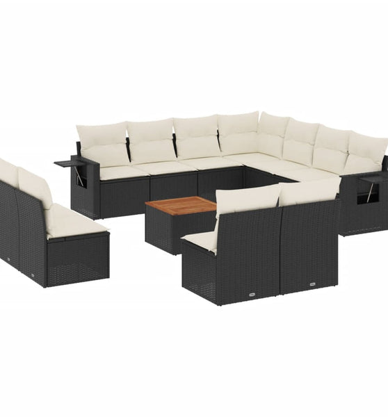 12-tlg. Garten-Sofagarnitur mit Kissen Schwarz Poly Rattan