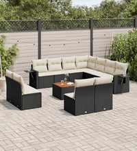 12-tlg. Garten-Sofagarnitur mit Kissen Schwarz Poly Rattan