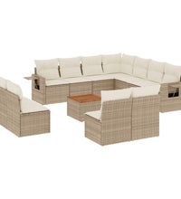 12-tlg. Garten-Sofagarnitur mit Kissen Beige Poly Rattan