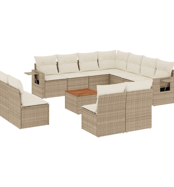 12-tlg. Garten-Sofagarnitur mit Kissen Beige Poly Rattan