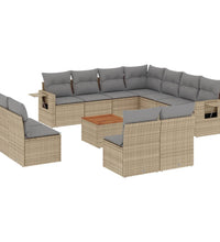 12-tlg. Garten-Sofagarnitur mit Kissen Beige Poly Rattan