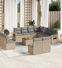 12-tlg. Garten-Sofagarnitur mit Kissen Beige Poly Rattan