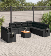 10-tlg. Garten-Sofagarnitur mit Kissen Schwarz Poly Rattan