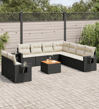 10-tlg. Garten-Sofagarnitur mit Kissen Schwarz Poly Rattan