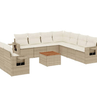 10-tlg. Garten-Sofagarnitur mit Kissen Beige Poly Rattan