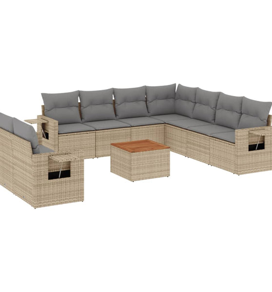 10-tlg. Garten-Sofagarnitur mit Kissen Beige Poly Rattan