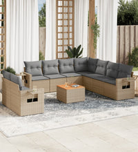 10-tlg. Garten-Sofagarnitur mit Kissen Beige Poly Rattan