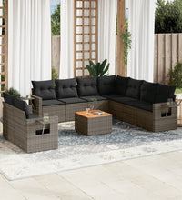 10-tlg. Garten-Sofagarnitur mit Kissen Grau Poly Rattan