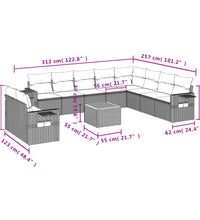 11-tlg. Garten-Sofagarnitur mit Kissen Schwarz Poly Rattan