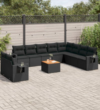 11-tlg. Garten-Sofagarnitur mit Kissen Schwarz Poly Rattan