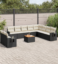 11-tlg. Garten-Sofagarnitur mit Kissen Schwarz Poly Rattan