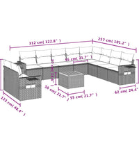 11-tlg. Garten-Sofagarnitur mit Kissen Grau Poly Rattan