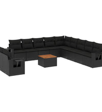 12-tlg. Garten-Sofagarnitur mit Kissen Schwarz Poly Rattan