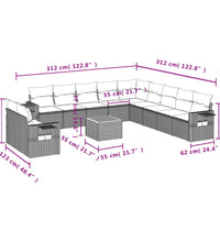 12-tlg. Garten-Sofagarnitur mit Kissen Schwarz Poly Rattan