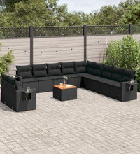 12-tlg. Garten-Sofagarnitur mit Kissen Schwarz Poly Rattan