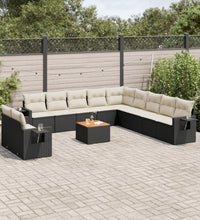 12-tlg. Garten-Sofagarnitur mit Kissen Schwarz Poly Rattan