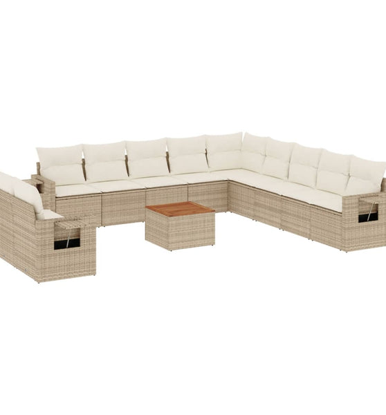 12-tlg. Garten-Sofagarnitur mit Kissen Beige Poly Rattan