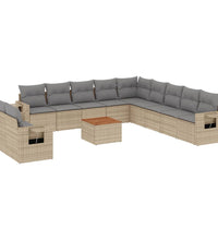 12-tlg. Garten-Sofagarnitur mit Kissen Beige Poly Rattan