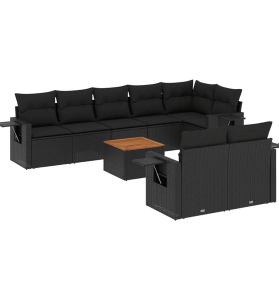 9-tlg. Garten-Sofagarnitur mit Kissen Schwarz Poly Rattan