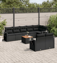 9-tlg. Garten-Sofagarnitur mit Kissen Schwarz Poly Rattan