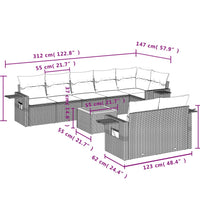 9-tlg. Garten-Sofagarnitur mit Kissen Schwarz Poly Rattan