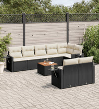 9-tlg. Garten-Sofagarnitur mit Kissen Schwarz Poly Rattan