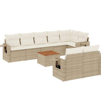 9-tlg. Garten-Sofagarnitur mit Kissen Beige Poly Rattan