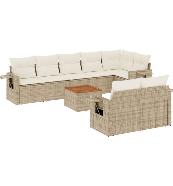 9-tlg. Garten-Sofagarnitur mit Kissen Beige Poly Rattan