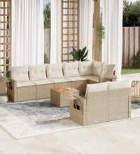 9-tlg. Garten-Sofagarnitur mit Kissen Beige Poly Rattan