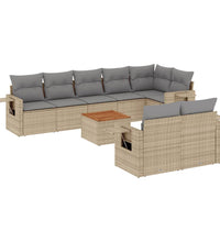 9-tlg. Garten-Sofagarnitur mit Kissen Beige Poly Rattan