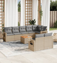 9-tlg. Garten-Sofagarnitur mit Kissen Beige Poly Rattan