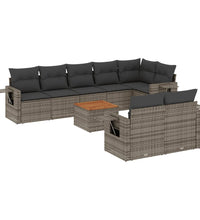 9-tlg. Garten-Sofagarnitur mit Kissen Grau Poly Rattan