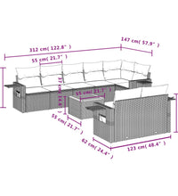 9-tlg. Garten-Sofagarnitur mit Kissen Grau Poly Rattan