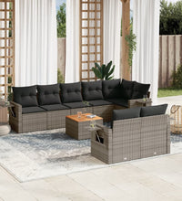 9-tlg. Garten-Sofagarnitur mit Kissen Grau Poly Rattan