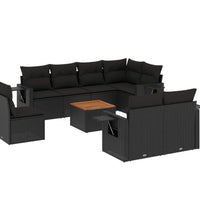 9-tlg. Garten-Sofagarnitur mit Kissen Schwarz Poly Rattan