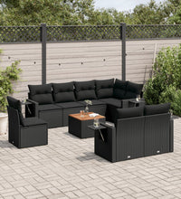 9-tlg. Garten-Sofagarnitur mit Kissen Schwarz Poly Rattan