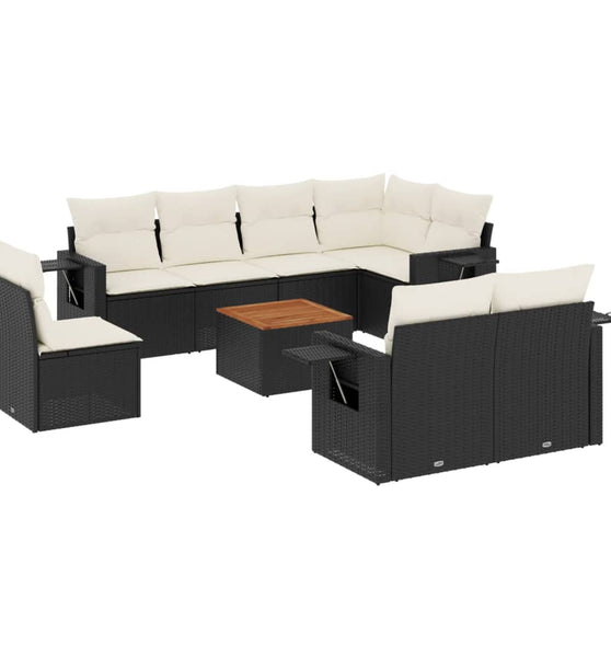 9-tlg. Garten-Sofagarnitur mit Kissen Schwarz Poly Rattan