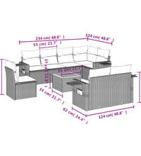 9-tlg. Garten-Sofagarnitur mit Kissen Schwarz Poly Rattan