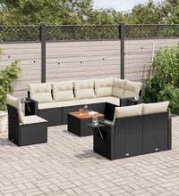 9-tlg. Garten-Sofagarnitur mit Kissen Schwarz Poly Rattan