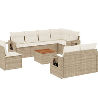 9-tlg. Garten-Sofagarnitur mit Kissen Beige Poly Rattan