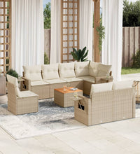 9-tlg. Garten-Sofagarnitur mit Kissen Beige Poly Rattan