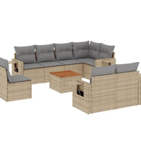 9-tlg. Garten-Sofagarnitur mit Kissen Beige Poly Rattan