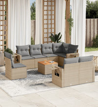 9-tlg. Garten-Sofagarnitur mit Kissen Beige Poly Rattan