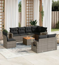 9-tlg. Garten-Sofagarnitur mit Kissen Grau Poly Rattan