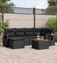 7-tlg. Garten-Sofagarnitur mit Kissen Schwarz Poly Rattan